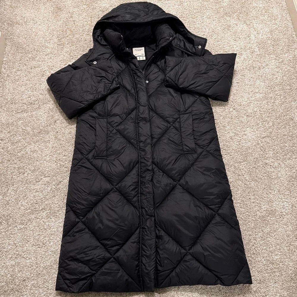 Abercrombie & Fitch Long Puffer Coat | Black | XS Petite